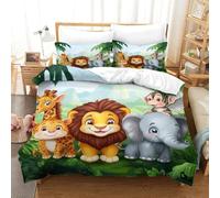 Cute Jungle Animals-Cartoon Style Kids Illustration Duvet Cover Sets 3 PCS Hotel Quality Quilt Cover Bedding Bed Covers with Pillowcases with Zipper Closure Ultra Soft Hypoallergenic Microfiber Double