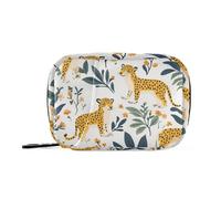 Cute Jungle Leopard White Medicine Organizer Bag with Detachable Compartments Convenient Pill Organizer for Purse