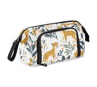 Cute Jungle Leopard White Pencil Bags Large Capacity School Pencil Cases Portable for Boys College
