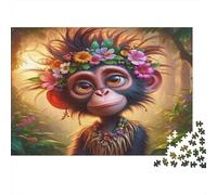 Cute Jungle Monkey Jigsaw Puzzle for Adults 1000 Piece Jigsaw Puzzle Paper Material Forest Flower Crown Focus Relaxation Home Decor 70x50cm/1000pcs