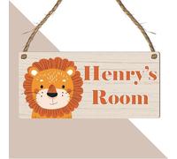 Cute Jungle Zoo Animals Theme | Personalised Children's Bedroom Sign | 13 Animal Designs To Choose | From Door & Room Name Plaque (Lion)