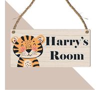 Cute Jungle Zoo Animals Theme | Personalised Children's Bedroom Sign | 13 Animal Designs To Choose | From Door & Room Name Plaque (Tiger)