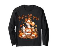 Cute Just a Fall Goose Pumpkin Spice Coffee Bow Autumn Kids Long Sleeve T-Shirt