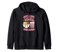 Cute Just A Girl Who Loves Ramen And Boba Bubble Tea Zip Hoodie