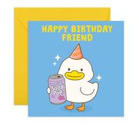 Cute K-Pop Birthday Card - Duck Character Soda Pop Can - Sweet Friend Celebration Fun Greeting for Her Girls Daughter Niece BFF Bestie Anime Pop Culture Lovers - Comes with Stickers