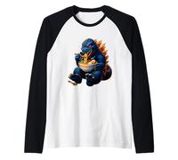 Cute Kaiju Eating Noodles Adorable Ramen Monster Raglan Baseball Tee