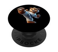 Cute Karate Bear Kicking Fun PopSockets Adhesive PopGrip
