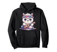 Cute Kawaii Alpaca Llama With Flower Crown Ukulele Pullover Hoodie