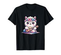 Cute Kawaii Alpaca Llama with Flower Crown Ukulele T-Shirt