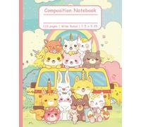 Cute Kawaii Animals Composition Notebook: Wide Ruled School Writing Journal with Adorable Animal Cover - 110 Pages, 7.5" x 9.25", Perfect for Kids, Teens, and Back to School