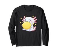 Cute Kawaii Axolotl Eating Big Lemon Cartoon Long Sleeve T-Shirt