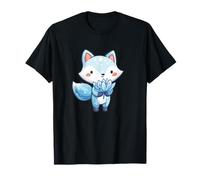 Cute Kawaii Blue Fox Holding Lotus Flower T-Shirt