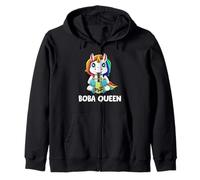 Cute Kawaii Boba Bubble Tea Unicorn Boba Queen Zip Hoodie