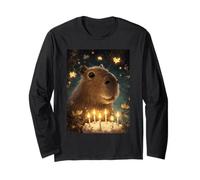 Cute Kawaii Capybara Birthday Cake Candles Butterflies Magic Long Sleeve T-Shirt