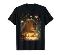Cute Kawaii Capybara Birthday Cake Candles Butterflies Magic T-Shirt