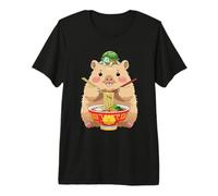 Cute Kawaii Capybara Eating Noodles with Turtle on Head Premium T-Shirt