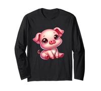 Cute Kawaii Cartoon Piglet Sitting Long Sleeve T-Shirt