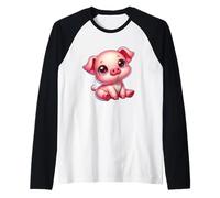 Cute Kawaii Cartoon Piglet Sitting Raglan Baseball Tee