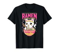 Cute Kawaii Cat Eating Japanese Ramen Noodles Funny Foodie T-Shirt