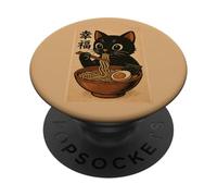 Cute Kawaii Cat Eating Ramen Noodle Retro Japanese Anime Cat PopSockets Adhesive PopGrip