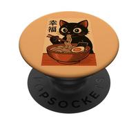 Cute Kawaii Cat Eating Ramen Noodle Retro Japanese Anime Cat PopSockets Adhesive PopGrip