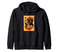 Cute Kawaii Cat Eating Ramen Noodle Retro Japanese Anime Cat Zip Hoodie