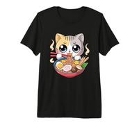 Cute Kawaii Cat Eating Ramen Soup Noodles Bowl Premium T-Shirt