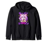 Cute Kawaii Cat Happy Neko Ramen Lover Casual Zip Hoodie