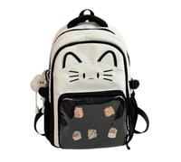 Cute Kawaii Cat Ita Backpack with Pin Display, Kawaii Cat Ita Bag Backpack, Cute Transparent Y2k Style Backpack, Travel School Bag with Plush Charm & 5 Badges (Black)