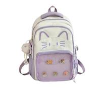 Cute Kawaii Cat Ita Backpack with Pin Display, Kawaii Cat Ita Bag Backpack, Cute Transparent Y2k Style Backpack, Travel School Bag with Plush Charm & 5 Badges (Puple)