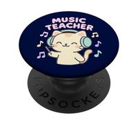 Cute Kawaii Cat Music Elementary Teacher Headphones Design PopSockets Adhesive PopGrip