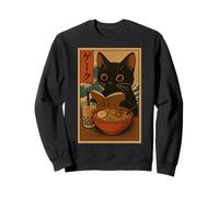 Cute Kawaii Cat Reading Ramen Retro Japanese Cat Reading Sweatshirt