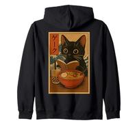 Cute Kawaii Cat Reading Ramen Retro Japanese Cat Reading Zip Hoodie