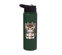 Cute Kawaii Cat with Leopard Bow Coffee Cup Stainless Steel Insulated Water Bottle