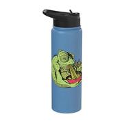Cute Kawaii Chameleon eats Ramen Noodles with Chopsticks Stainless Steel Insulated Water Bottle