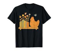 Cute Kawaii Chicken Books Flowers T-Shirt