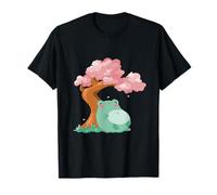 Cute Kawaii Chubby Green Frog Sleeping Under Cherry Blossom T-Shirt