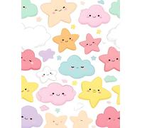 Cute Kawaii Clouds & Stars Notebook for Girls | Pastel Aesthetic Lined Journal: 110 Wide Ruled Pages for School Notes, Journaling, Writing & Doodling | 8.5 x 11 Glossy Cover