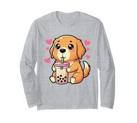 Cute Kawaii Dog Boba Bubble Tea Cartoon Long Sleeve T-Shirt