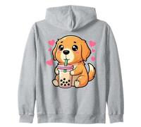 Cute Kawaii Dog Boba Bubble Tea Cartoon Zip Hoodie