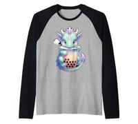 Cute Kawaii Dragon Drinking Bubble Tea Boba Lover Raglan Baseball Tee