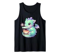 Cute Kawaii Dragon Drinking Bubble Tea Boba Lover Tank Top