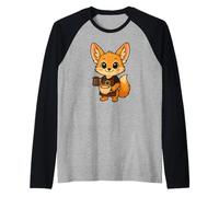 Cute Kawaii Fennec Fox Barista Making Coffee Adorable Anime Raglan Baseball Tee