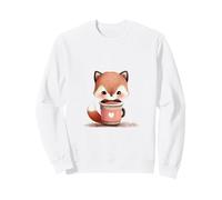 Cute Kawaii Fox Coffee Lover Watercolor Art Design Sweatshirt