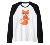 Cute Kawaii Fox Drinking Strawberry Milk Anime Raglan Baseball Tee