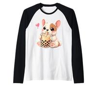 Cute Kawaii French Bulldog Drinks Boba Bubble Tea Kawaii Raglan Baseball Tee