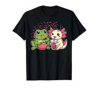 Cute Kawaii Frog and Axolotl Eating Ramen Boba Tea T-Shirt
