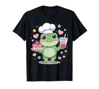 Cute Kawaii Frog Boba Strawberry Cake Bubble Tea Boys Girls T-Shirt