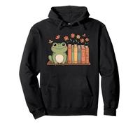 Cute Kawaii Frog Books Flowers Pullover Hoodie