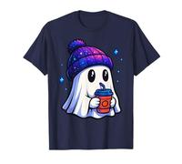Cute Kawaii Ghost Coffee Cup Cozy Beanie Fall Halloween T-Shirt